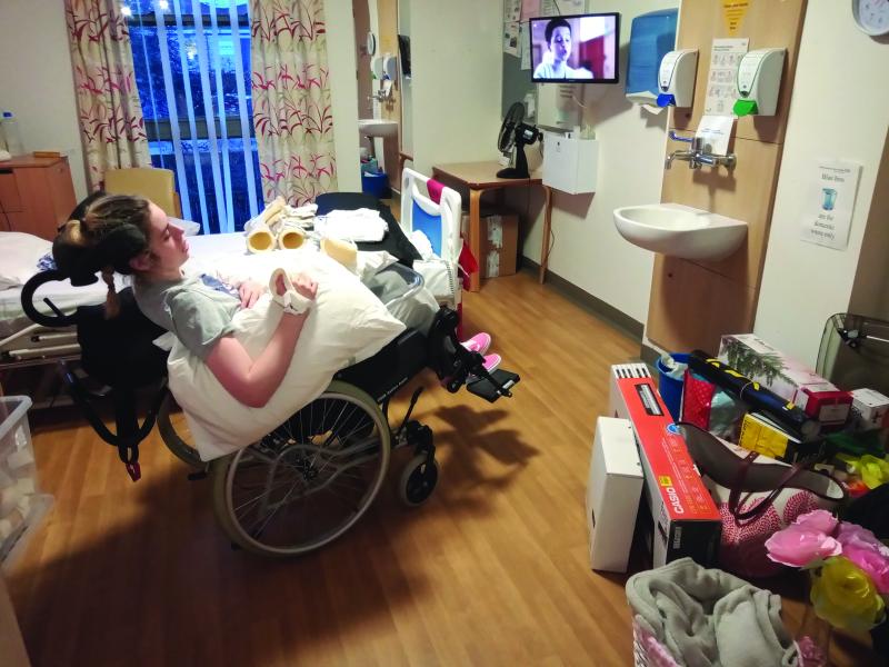 Floss in her wheelchair on the day she moved to The Children's Trust