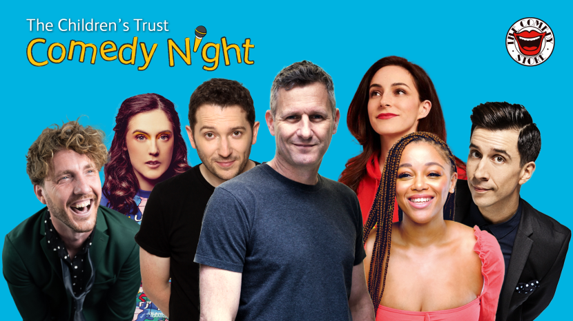 Comedians (left to right): Seann Walsh, Gráinne Maguire, Jon Richardson, Adam Hills, Janine Harouni, Kyra Gray, Russell Kane
